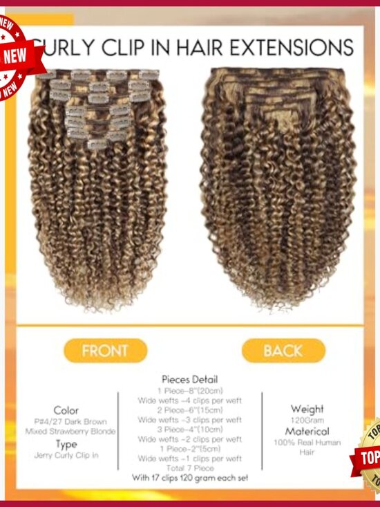 Jerry Curly Clip-In Human Hair Extensions 20 Inch 120g 7 Pieces main image 4